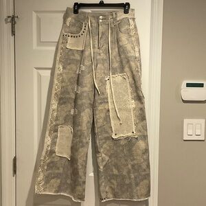 POL Wide Leg Pants in Gray, Cream & Tan